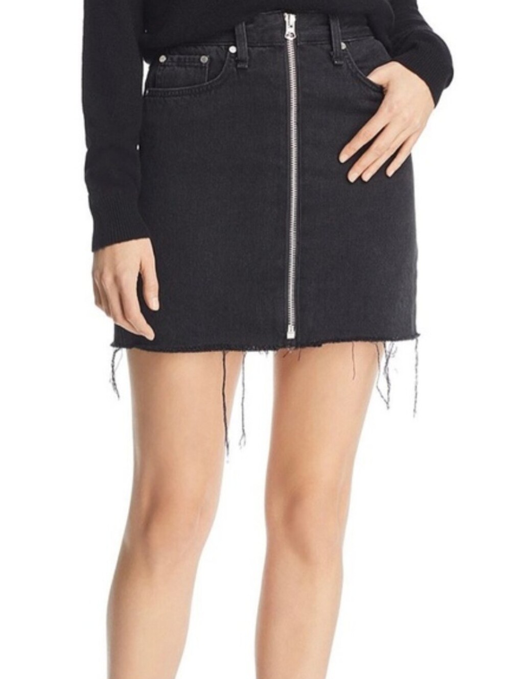 Rag & Bone Black Front Zipper Denim Mini Skirt